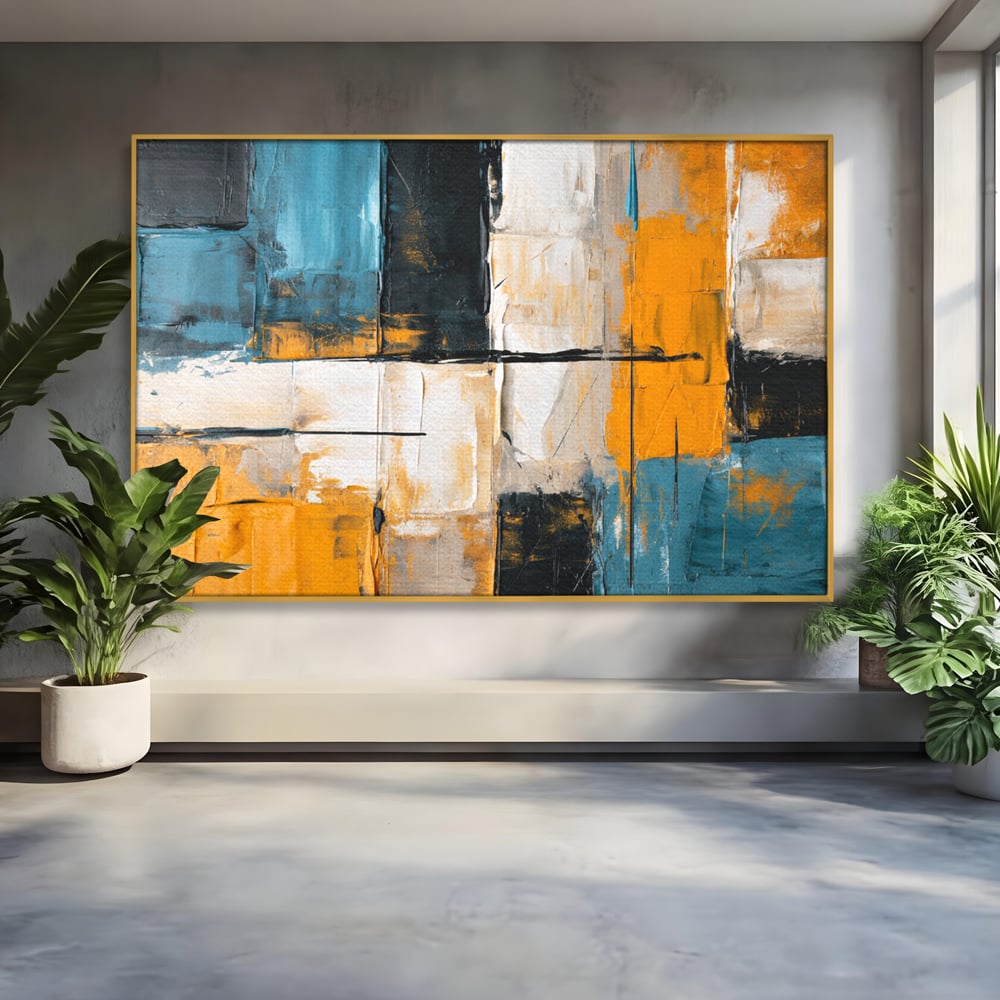 Tablou canvas cu tablou canvas abstract geometric, in rama de aluminiu auriu